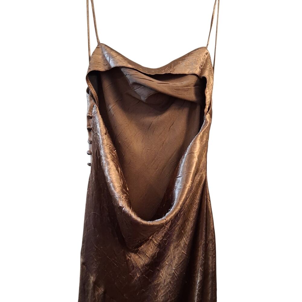 Zara Copper Satin Cowl-Neck Maxi Slip Dress - Picture 6 of 8